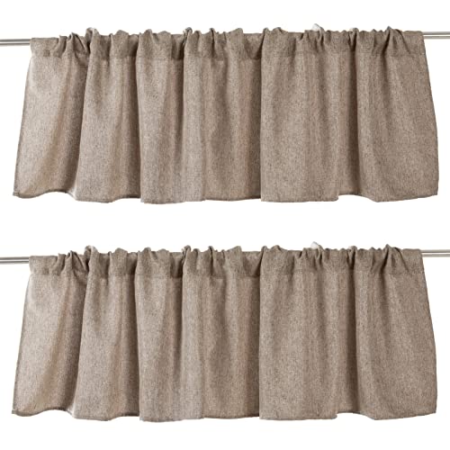 "Jola's House 2 Pack Burlap Window Curtain Valances Farmhouse Style Window Treatment Decor Curtains Rod Pocket Valances for Kitchen/Living Room 16"" x 56"" (Brown)"