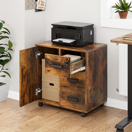 YITAHOME Office Container, Drawer Cabinet, Rolling Cabinet, Vintage Brown