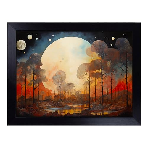 Lap Tray with Bean Bag Cushion, Moon Orphism - Handmade in the UK, Raised Wooden Edge, Padded Cushion, Heat-Resistant Wipe-Clean Surface, for Meals, Laptops and Crafts
