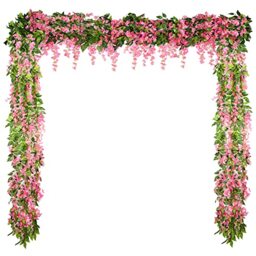 Syhood 4 Pieces 26 ft in Total Pink Wisteria Garland Hanging Flowers Artificial Vine Wedding Silk Wisteria Hanging Flower for Wedding Arch Home Garden Party Outdoor Decor