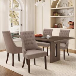 MALOL Upholstered Dining Chairs Set of 4, Wingback Dining Room Chairs with Tufted Button, High Back Kitchen Chairs with Solid Wood Legs, Thick Seat Cushion, Anti-Slip Pads, Brown