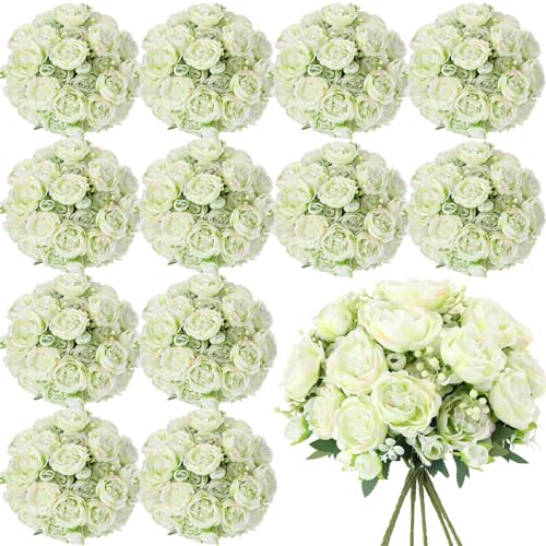 Geosar 16 Bundles Artificial Peonies Flowers Fake Silk Peony Bouquet Faux Peonies Flowers Bulk for Decoration Vase Floral Arrangements Wedding Party Table (Green)