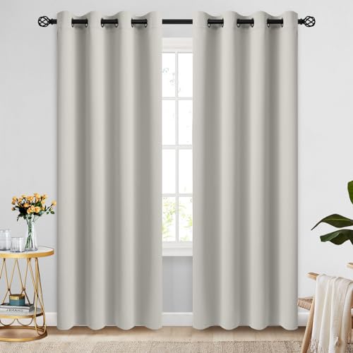 COSVIYA Grommet Blackout Room Darkening Cream Beige Curtains 90 inch Long, Thick Polyester Light Blocking Insulated Thermal Window Curtain Drapes for Bedroom/Living Room,2 Panels,52x90 inches