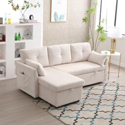 Ball & Cast 206 cm L-Shaped Modular Sectional Sofa with Movable Ottoman,Set of Deep Seat Boneless Couch with Chaise Lounge, Sofa Bed for Living Room Bedroom – No Assembly Required, Beige