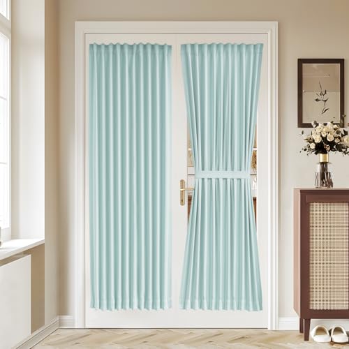 Vatge Light-Blocking French Door Curtains for Sliding, Classroom, Kitchen, and French Door, 1 Panel with Tieback and Velcro, W36 x L72, Aqua