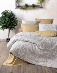 Nuit Des Rêves Mustard Ranforce Double Quilt Cover Set (200 x 200 cm), 100% Cotton, 2 Pillowcases (80 x 80 cm), Pigment Printed, Machine Washable, Elegant Design