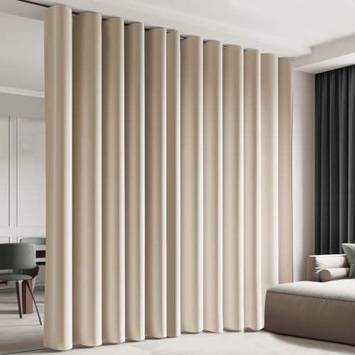 Cbsroro Room Divider Blackout Curtain Track Curtains Wall Dividers Panels Screen for Living Rooms Bedroom Office Privacy Partition Separation, W120 ?? L108 Inch,1 Panel, Beige