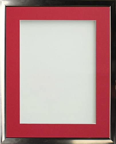 Frame Company Drayton Range Chrome Effect Photo Frame with Red Mount, 9x7 for image size 6x4 inch