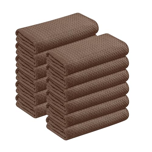 Softopia Cotton Brown Kitchen Towels ??? Waffle Weave, 100% Cotton, Soft & Absorbent, Fast Dry, Durable, 16x26 Inches, Perfect for Dish Drying, Bar, Cleaning, Hand Wipe and Everyday Use, Set of 12