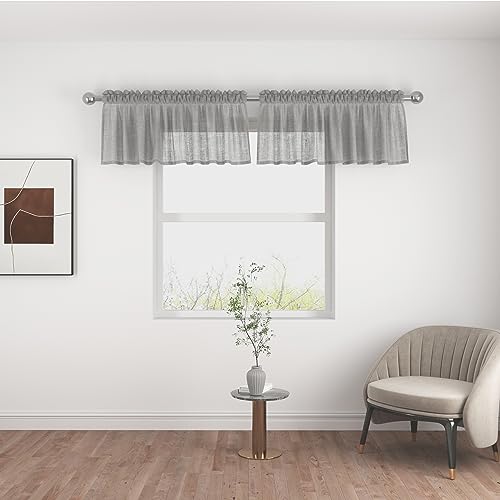 Grey Sheer Tier Curtains 16 inches Long Voile Kitchen Tiers Cafe Curtains Bathroom Short Mini Curtain for Door Window Caravan Cabinet Small Curtain Panels Half Window Curtains 2 Panels Rod Pocket