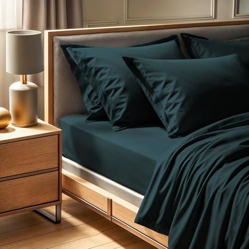 Premium Petrol Green Ranforce Single Fitted Sheet (90 x 200 + 30 cm) - 100% Cotton, 145 Thread Count - Machine Washable at 30°C, Soft & Durable