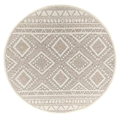 Mia's Adora Modern Rug, Boho Style, Suitable for Indoor and Outdoor Use, Especially Flat, Ideal for Kitchen and Dining Room, But Also for Balcony or Patio, Design 2, 760 Beige, 160 cm Round