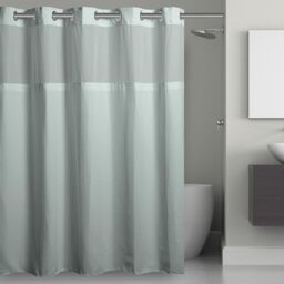 Hookless Hangis in Seconds Waffle Fabric Shower Curtain (71 x 74, Misty Blue)