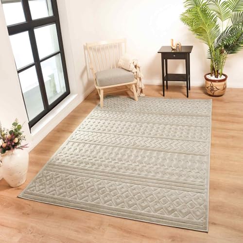 Livabliss Tucson Indoor Outdoor - Large Boho for Living Room 200x275 cm Dining, Kitchen Carpet, Patterned Neutral & Coloured, Waterproof, Stain Durable - Beige