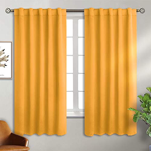 BGment Rod Pocket and Back Tab Blackout Curtains for Bedroom - Thermal Insulated Room Darkening Curtains for Living Room, 2 Window Curtain Panels (42 x 63 Inch, Mustard Yellow)
