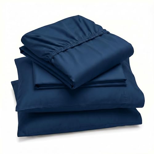 Peru Pima Bed Sheet Set ??? Full Size, 4 Pieces, 100% Peruvian Pima Cotton, Percale, 415 Thread Count, Cooling, Breathable & Soft, Hotel-Quality Bedding, Navy Blue