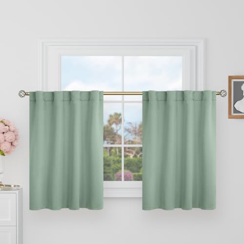 BGment Sage Green Short Blackout Cafe Curtains 36 Inch Length for Half Windows - 34 x 36 inch Curtains Rod Pocket and Back Tab Thermal Insulated Room Darkening Drapes for Kitchen, 2 Window Panels