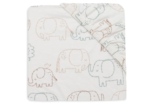 Jollein Fitted Sheet Jersey – For the Cradle – Elephant Tales – 40/50x80/90cm – Cotton Crib Sheet – Baby Bed Sheet – OEKO‑TEX Certified
