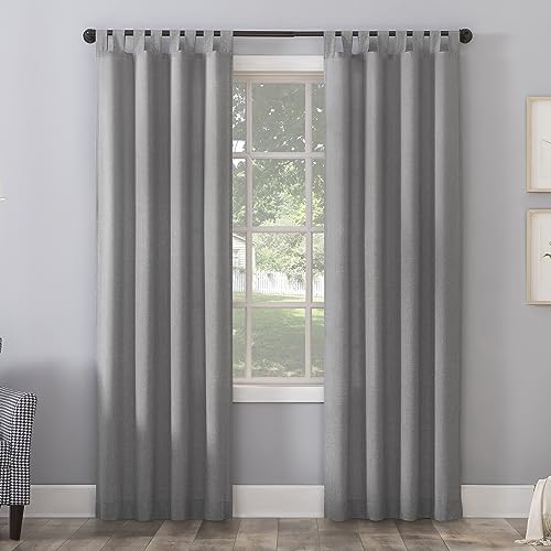"No. 918 Trevor 2-Pack Heathered Texture Semi-Sheer Tab Top Curtain Panel Pair, 40"" x 63"", Silver"