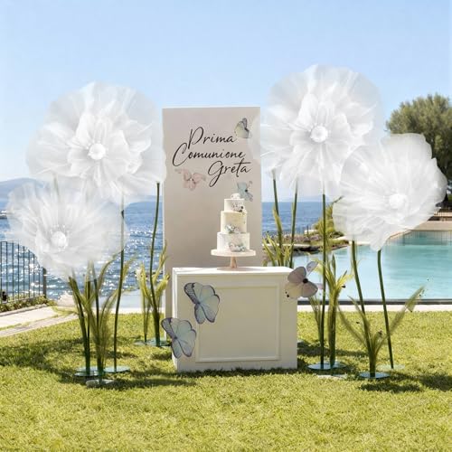 FineCheer 4 Pcs Wedding Giant Flowers Decorations 24 Inch 16 Inch 3D Large Silk Flowers Artificial Faux Floral Backdrop for Wedding Bridal Shower Party Supplies(White)