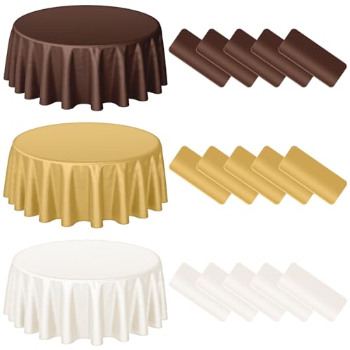 Buryeah 12 Pcs 84 Inch Brown Round Plastic Table Cloth Waterproof Tablecloth Circle Table Covers for Wedding Birthday Party Boho Baby Shower