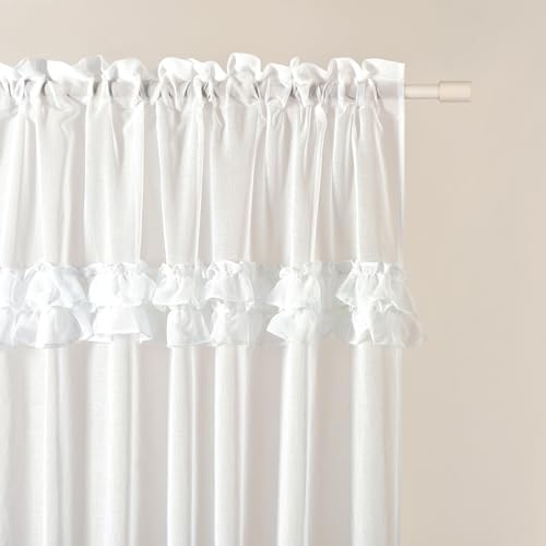 ROOM99 Frilla Curtain with Ruffle Tape 140 x 250 cm Width x Height Living Room Transparent Modern Curtain Scarf Living Room Bedroom for Rail System White Ruffle