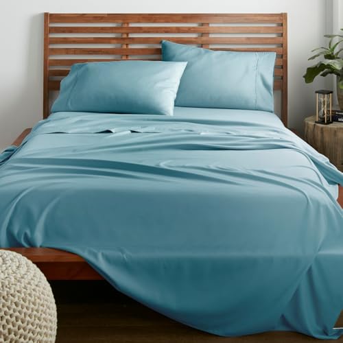 American Home Collection Twin Sheet Set - Ultra-Soft Microfiber 15-Inch Deep Pocket - Wrinkle Free and Fade Resistant (Aqua Blue)