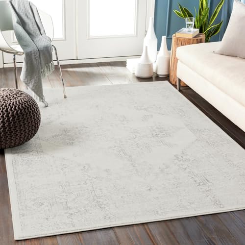 Livabliss Ceren Roma Vintage Carpet 120x170 cm, Living Room, Dining & Hallway, Boho Oriental Style, Short Pile, Colourful White Grey