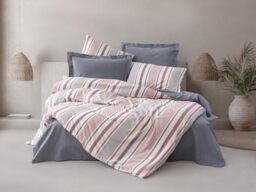 Nuit Des Rêves Double Quilt Cover Set (200 x 200 cm), Dark Blue & White/Pink, 50% Cotton/50% Polyester, Machine Washable, Button & Envelope Closure, Stylish & Comfortable Bedding