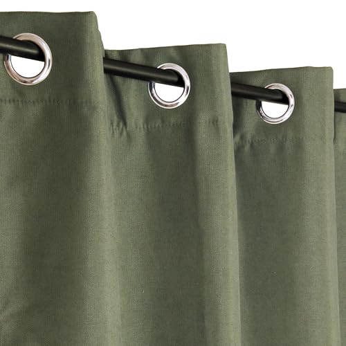 Atout Ciel Brushed Effect Thermal Curtain with Eyelets 140 x 240 cm Ready to Hang Khaki Green