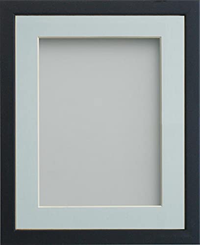 Frame Company Jellybean Range Black Wooden 9x7 inch Picture Photo Frame with Light Blue Mount for Image 7x5 inch * Choice of Colours & Sizes* Fitted with Perspex