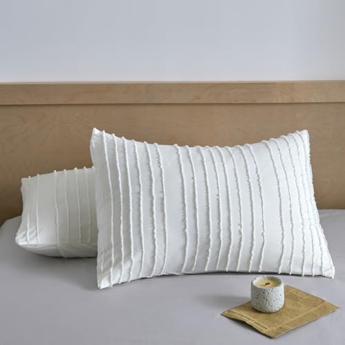 xuan dian King Pillow Shams 2 Pack, King Size Pillowcases, Soft Microfiber Geometric Striped Tufted Pillow Covers with Envelope Closure, Ivory, 20x36 Inches
