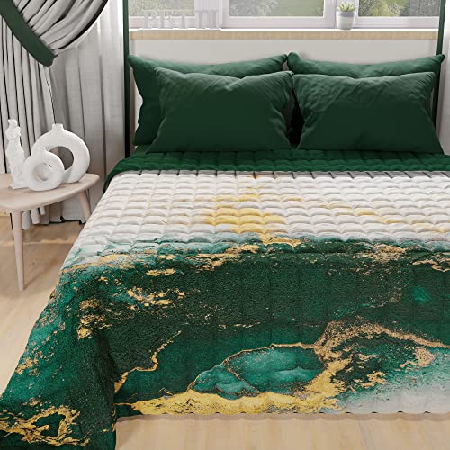 PETTI Artigiani Italiani - Summer Double Bedspread 260 x 270 cm 100 g/m² Double Sided Spring Quilt Lightweight Emerald Marble 100% Made in Italy