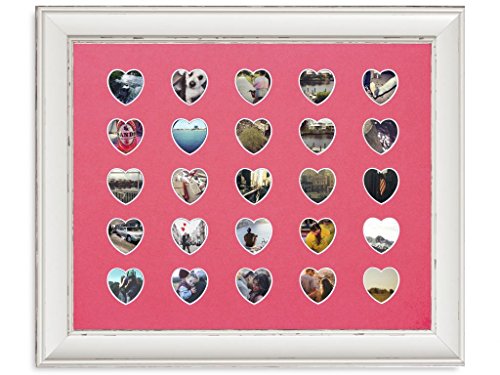Frame Company Antique White Picture Frame with Heart Shape Multi-Aperture Red Mount, Size 20x16-Inches