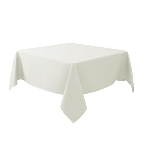Biscaynebay Textured Fabric Square Tablecloths 70x70 Inches, Ivory Water Resistant Card Table Cloth Folding Table Cover for Dining, Kitchen, Wedding and Parties etc. Machine Washable