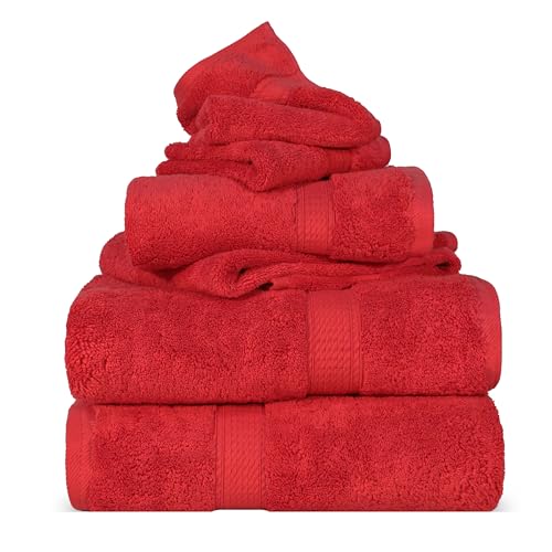 Superior 900 Madison TS Towel Set, Cotton, Red/Excursion, Plain (Getaway Solids), 6 Piece Towel