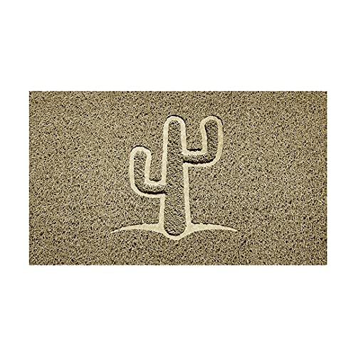 Nicoman Embossed Spaghetti Door Mat Dirt-Trapper Jet-Washable Doormat 70x43cm (Beige, CACTUS Shape) - Use on Carpet ONLY