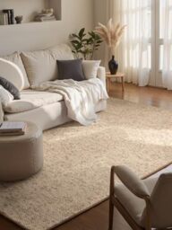 BT Carpet Wolly Rug - Living Room Rug Flat Weave Short Pile Wool Look Wool Skandi Look Dining Room Living Room Children's Room Bedroom - Cream, 140 x 200 cm