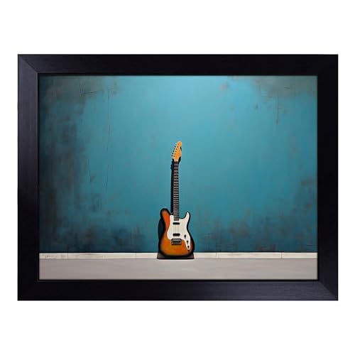 Lap Tray with Bean Bag Cushion, Guitar Minimalism - Handmade in the UK, Raised Wooden Edge, Padded Cushion, Heat-Resistant Wipe-Clean Surface, for Meals, Laptops and Crafts