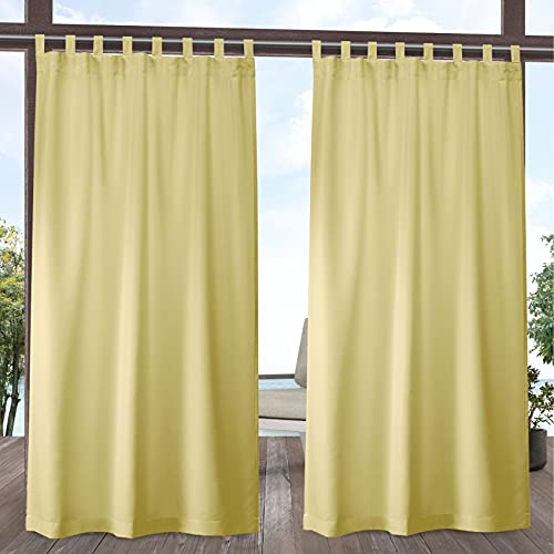 "Exclusive Home Cabana Solid Indoor/Outdoor Light Filtering Hook-and-Loop Tab Top Curtain Panel Pair, 54""x84"", Sundress"