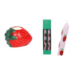 Strawberry Ceramic Candle Holder & Strawberry 3D Dinner Candles Bundle