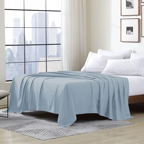 "Cathay Home Hotel Luxury Wrinkle & Fade Resistant Double Brushed Ultra Soft Microfiber 1-Piece Single Flat Sheet - Blue Fog, King (102"" x 105"")"