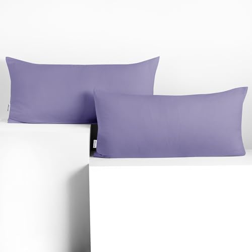 DecoKing 2 Pillowcases 40 x 80 cm Jersey 100% Combed Cotton Zip Lavender Amber