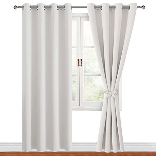 Hiasan Blackout Curtains for Bedroom, 52 x 84 Inches Long - Thermal Insulated & Light Blocking Window Curtains for Living Room/Kids Room, 2 Drape Panels Sewn with Tiebacks, Ivory