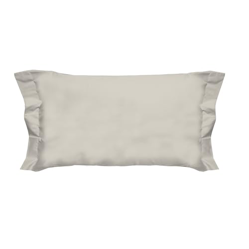 PENSIERI DELICATI Pair of Pillowcases 52 x 82 cm with Two Shuttlecocks Finish in Plain Colour, Made in 100% Cotton, Made in Italy, Cream