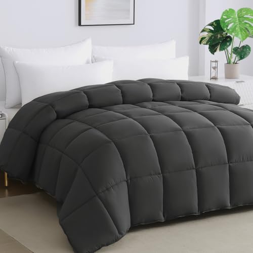 STWIENER Alaskan King Comforter Down Alternative Quilted Duvet Insert with Corner Tabs - Extra Large Lightweight Winter Warm Soft Fluffy Breathable Microfiber Comforters, 120x132 inches（Grey）