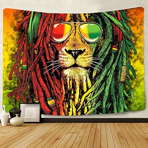 Simsant Rasta Rastafarian Tapestry Lion Head Bob Tapestry Wall Hanging for Living Room Bedroom Dorm Psychedelic Decor