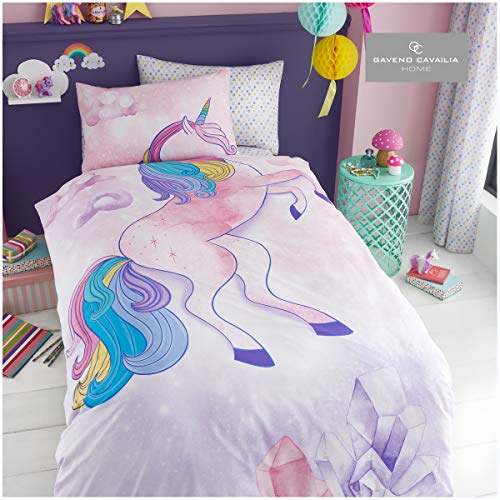 Gaveno Cavailia Kids Panel Duvet Set Unicorn Single Children Character Bedding 2 Piece Printed Reversible Bedlinen Easy Care Bedset 1 Quilt Cover and 1 Matching Pillow Case