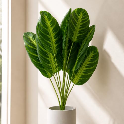 Leaf Artificial Dieffenbachia Caladium Style Stem Plant Large Faux Green Foliage Arrangement