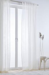 JOTEX Ellen Multifunctional Curtain, Semi-Transparent Linen Curtains for the Living Room (Set of 2), White, 220 cm